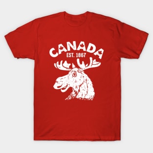 Vintage Canada Flag Moose - Cool Red Maple Leaf T-Shirt